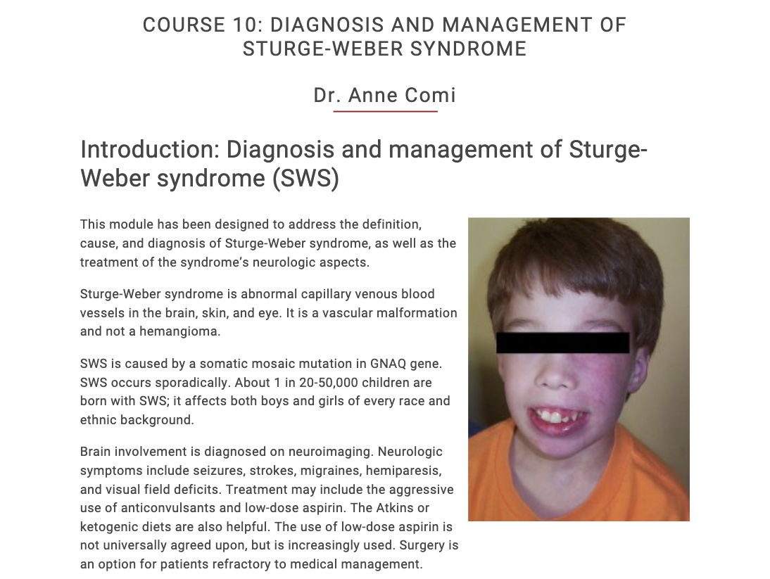 Course 10 Diagnosis And Management Of Sturge Weber Syndrome The Vbf